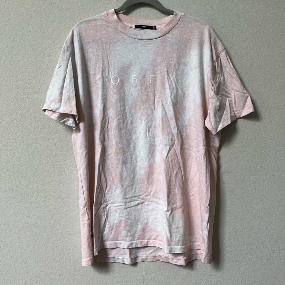 Obey Men's Pale Pink Tie-Dye Logo Tee